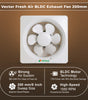 Vector Fresh Air BLDC exhaust fan 200mm, white wall-mount with 5-blade fan