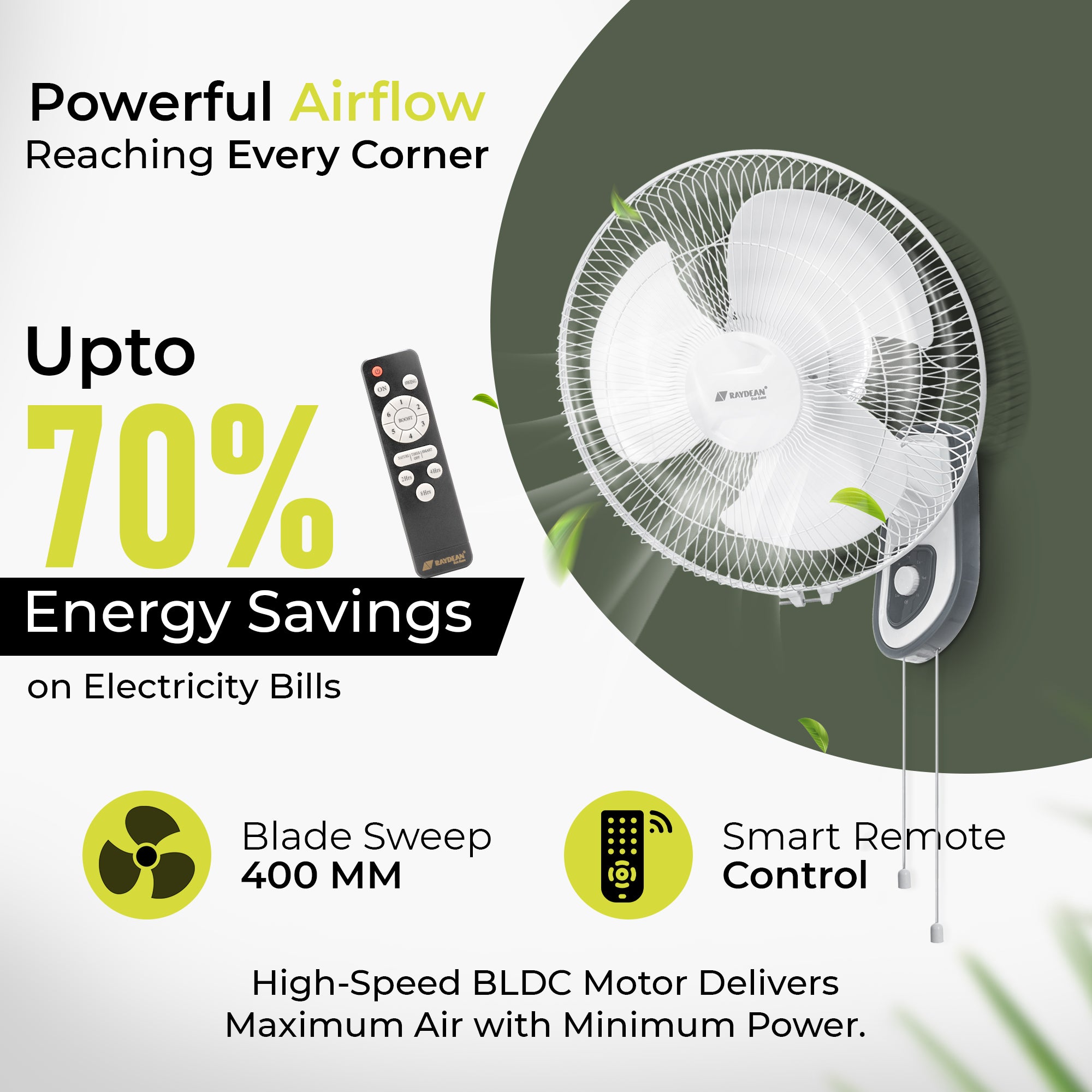 Ozzon Wall Fan 400mm (16-Inch) BLDC Wall Fan