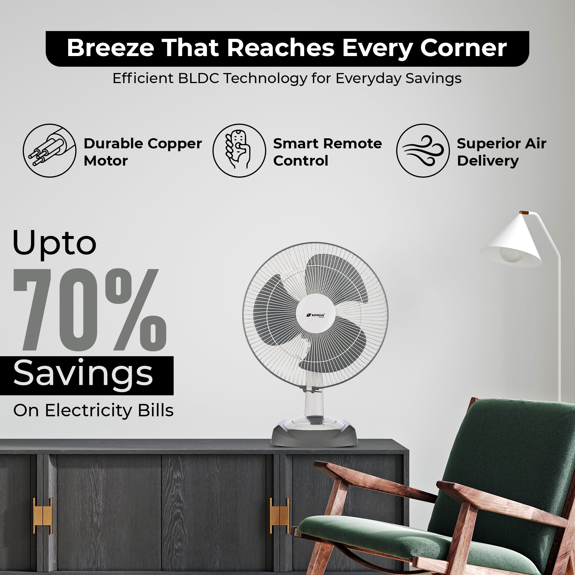 Ozzon Table Fan 400mm (16-Inch) BLDC Table Fan