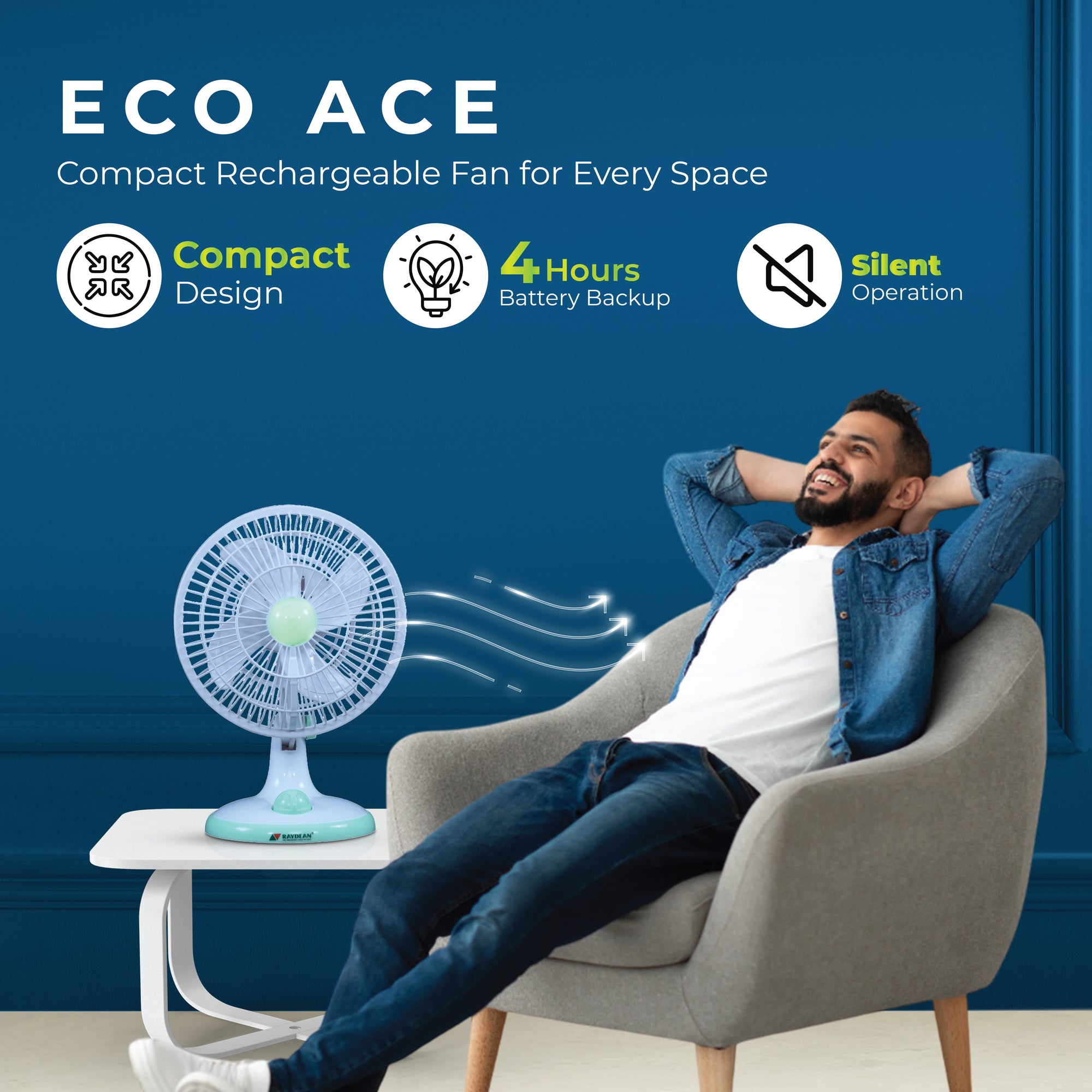 Eco Ace 8-Inch Rechargeable Table Fan