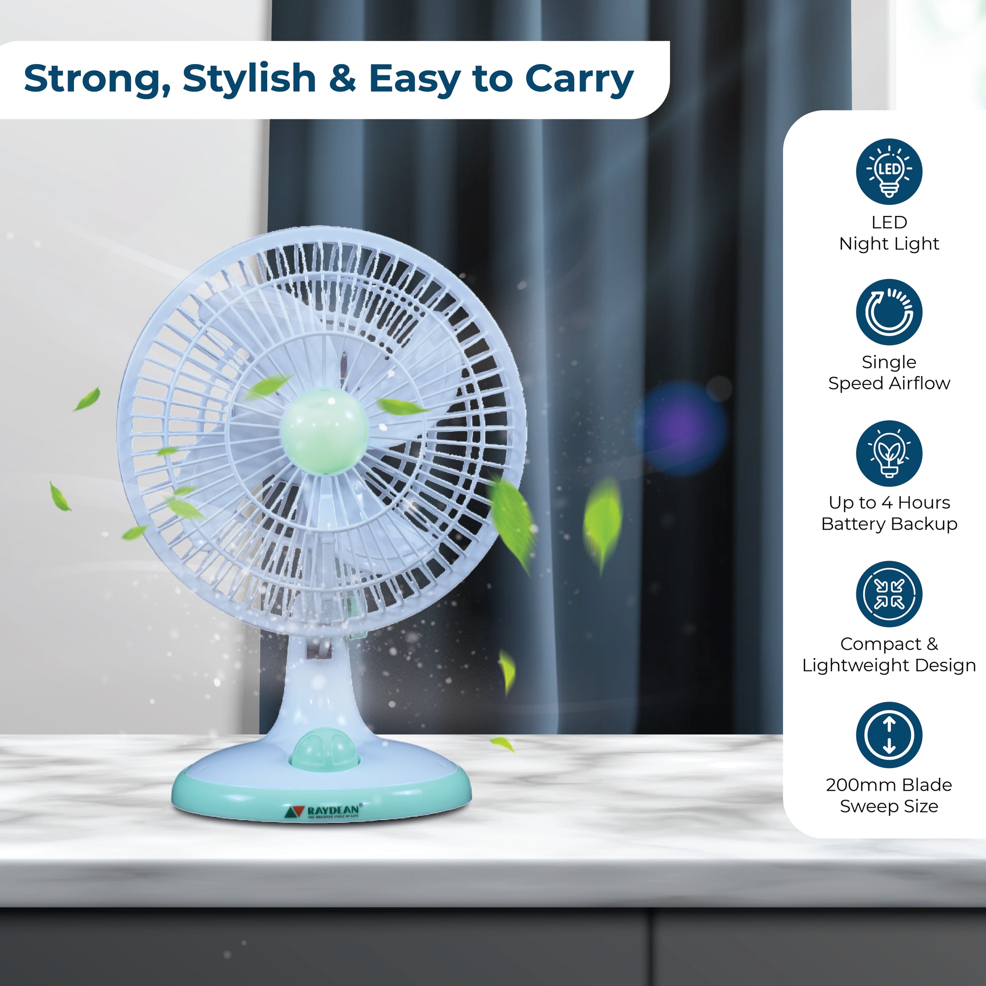 Eco Ace 8-Inch Rechargeable Table Fan