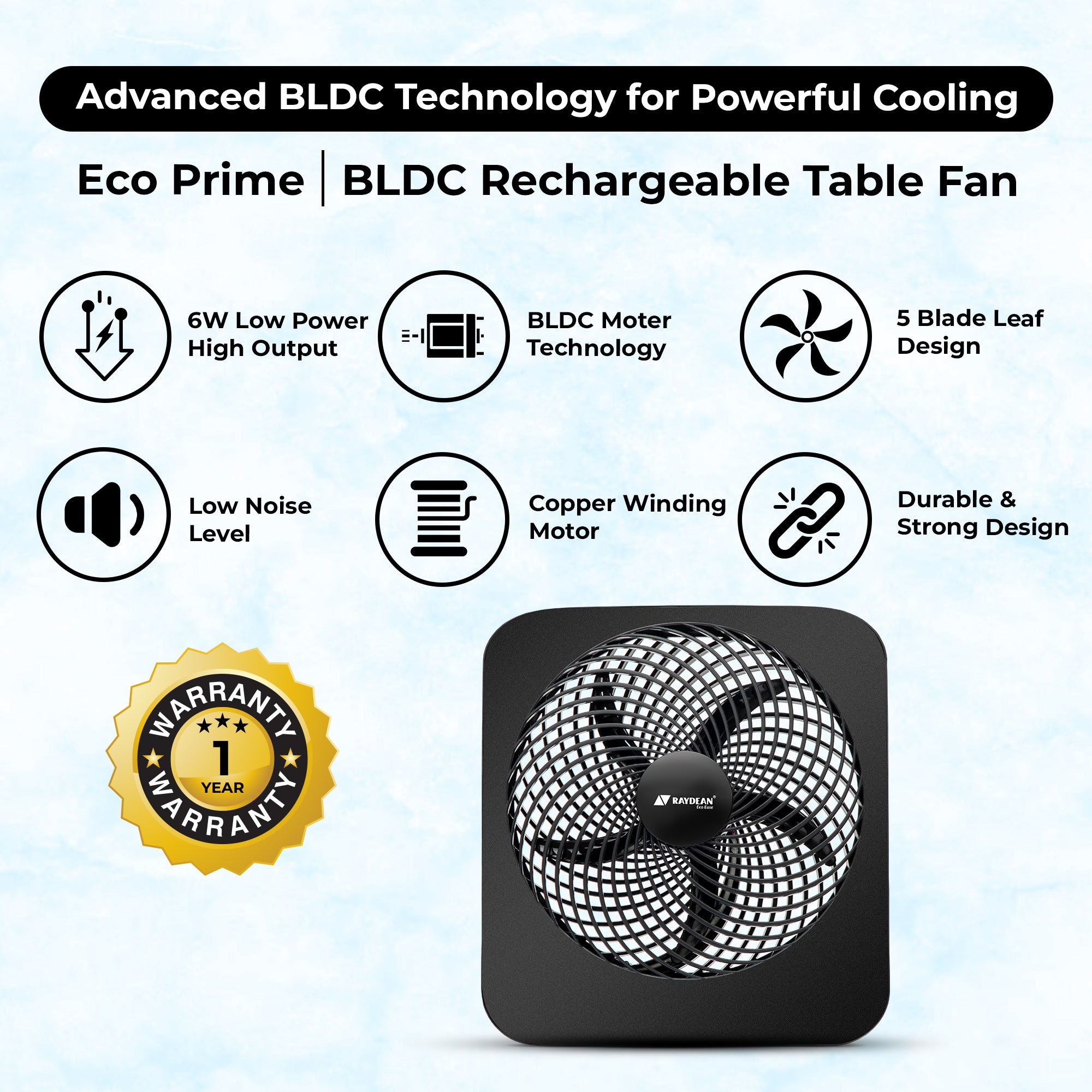 Eco Prime 10-Inch BLDC Rechargeable Table Fan