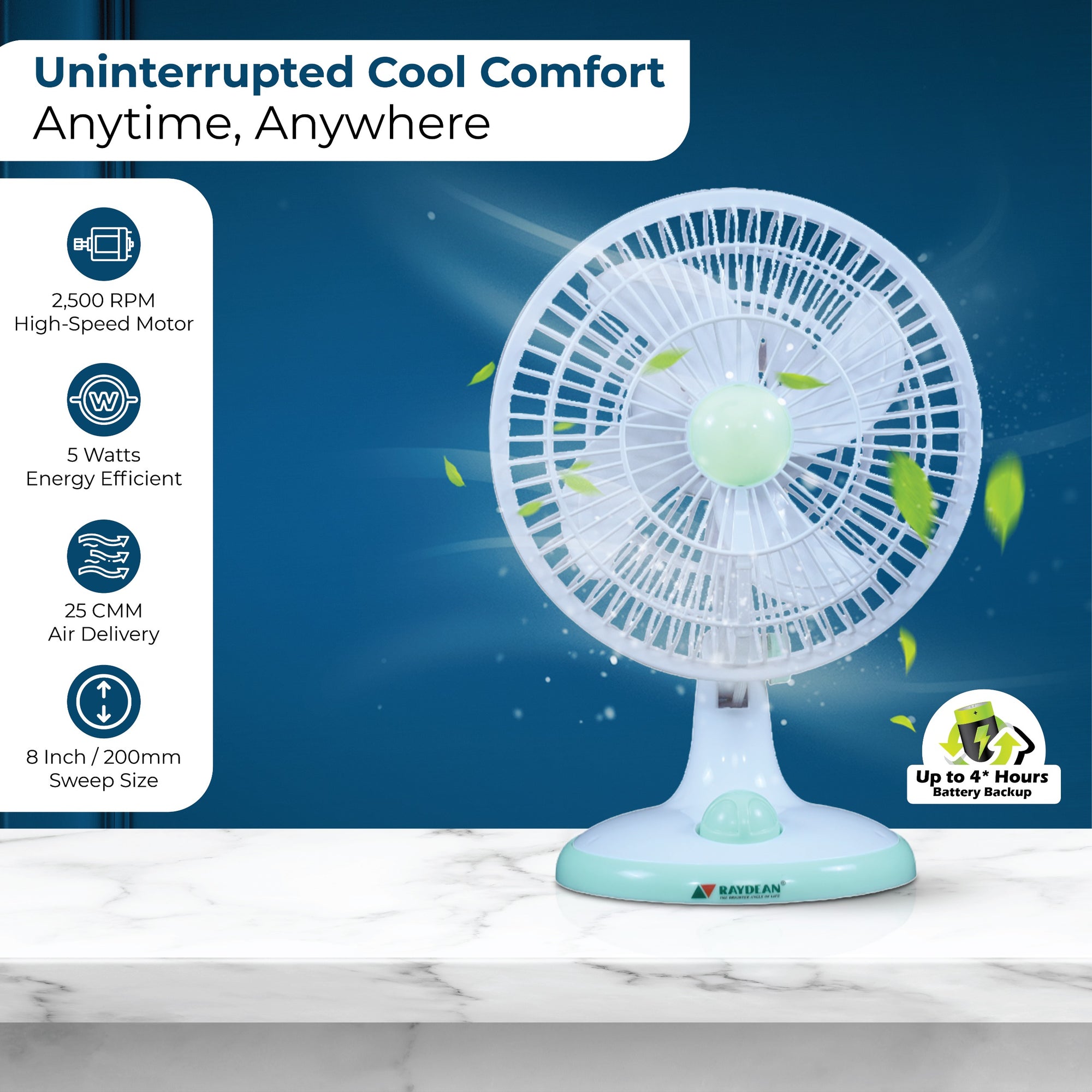 Eco Ace 8-Inch Rechargeable Table Fan